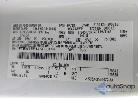 2018 Ford F-150 Xl from USA, damaged, VIN 1FTEW1EP1JKF08144